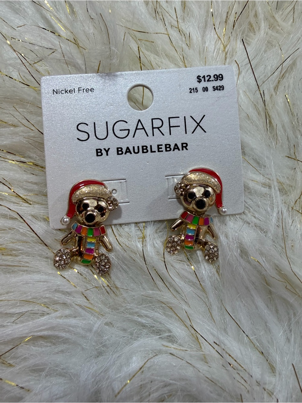 NWT Sugarfix BaubleBar Christmas Teddy Bear Earrings Holiday Cute Gift